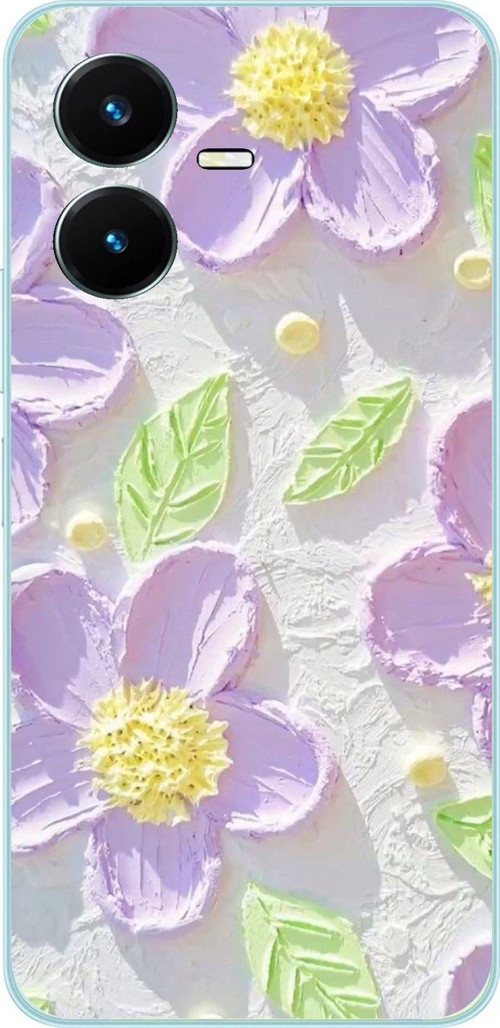 Vivo Y22S - Y35 Uyumlu Mor Papatyalar Sulu Boya Baskılı Silikon Kılıf