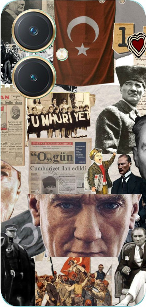 Vivo Y27 Uyumlu Atatürk Cumhuriyet Kolaj Baskılı Silikon Kılıf
