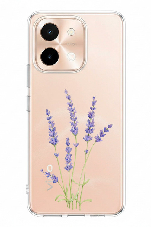 Vivo Y28 Uyumlu Lavanta Çiçek Tasarımlı Baskılı Silikon Kılıf