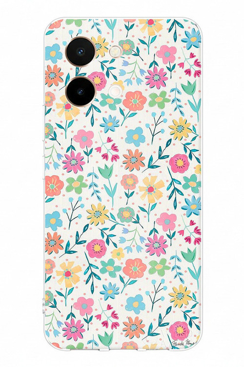 Vivo Y28 Uyumlu Dekoratif Çiçekler Baskılı Silikon Kılıf