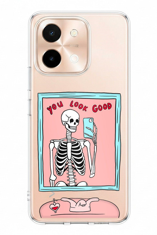 Vivo Y28 Uyumlu You Look Good İskelet Tasarımlı Baskılı Silikon Kılıf