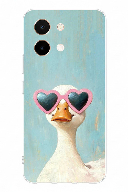 Vivo Y28 Uyumlu Yağlı Boya Pop-Art Ördek Baskılı Silikon Kılıf