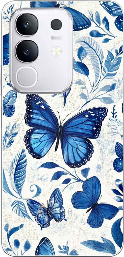 Vivo Y29 Uyumlu Mavi Kelebekler Baskılı Silikon Kılıf