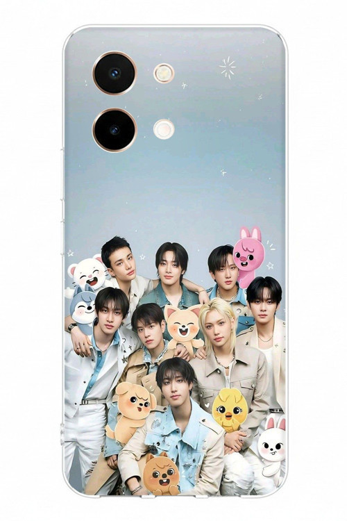 Vivo Y28 Uyumlu Tray Kids K-Pop Grubu ve SKZOO Temalı Baskılı Silikon Kılıf