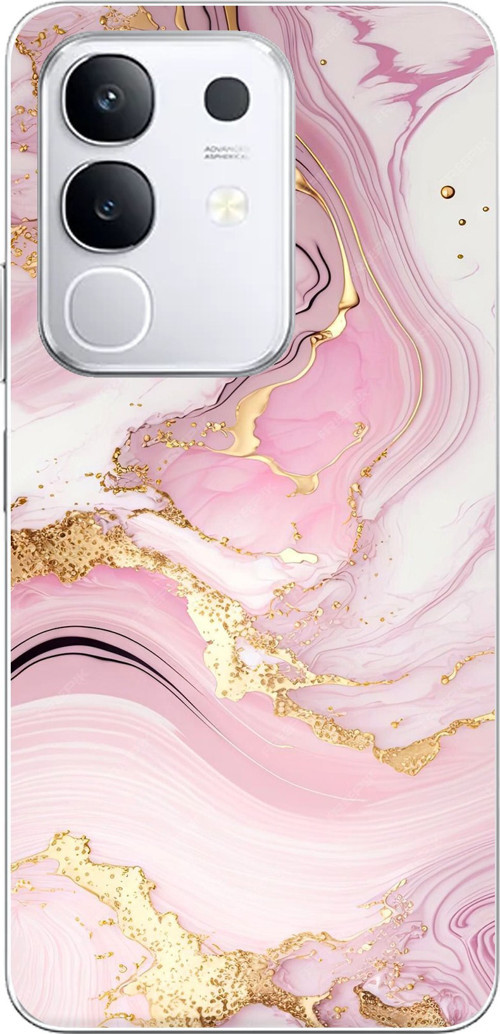 Vivo Y29 Uyumlu Pembe Mermer Baskılı Silikon Kılıf