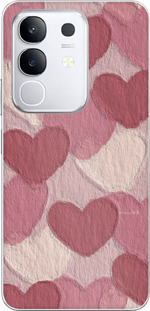 Vivo Y29 Uyumlu Pastel Gül Kurusu ve Pembe Kalpli Baskılı Silikon Kılıf