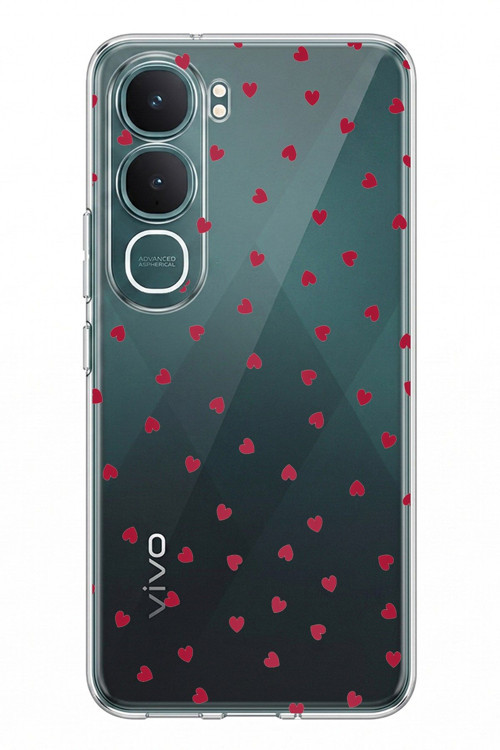 Vivo Y31 5G Uyumlu Kırmızı Kalpler Tasarımlı Baskılı Silikon Kılıf