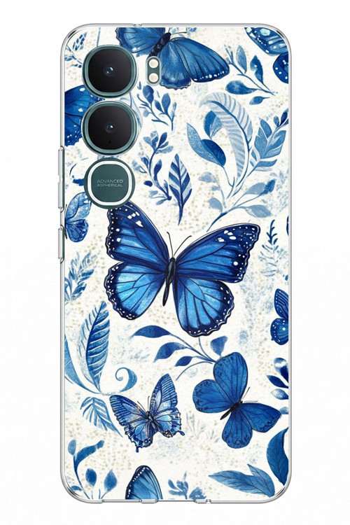 Vivo Y31 5G Uyumlu Mavi Kelebekler Baskılı Silikon Kılıf