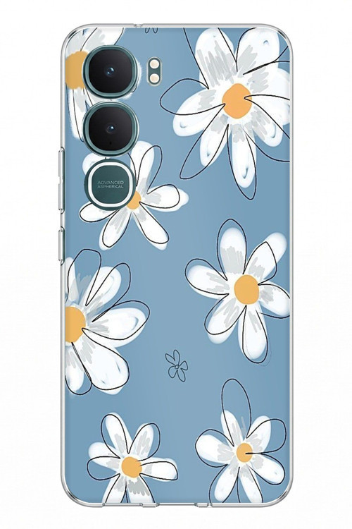 Vivo Y31 5G Uyumlu Mavi Papatya Bahçesi Baskılı Silikon Kılıf