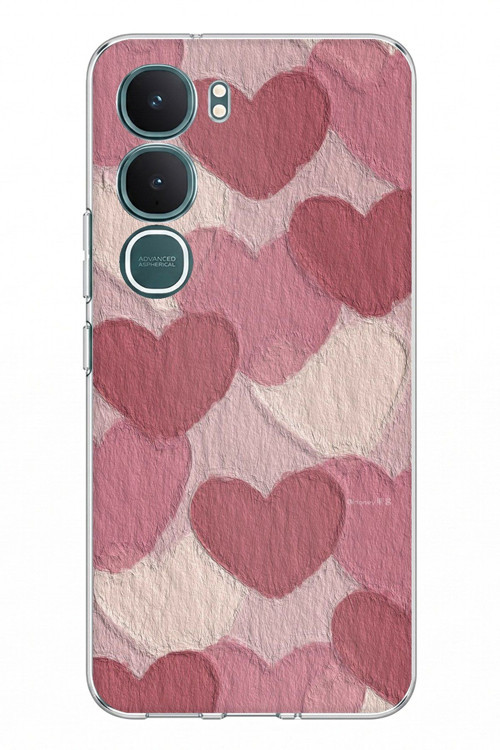 Vivo Y31 5G Uyumlu Pastel Gül Kurusu ve Pembe Kalpli Baskılı Silikon Kılıf