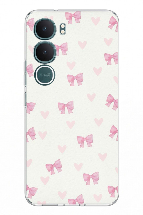 Vivo Y31 5G Uyumlu Fiyonklar ve Pembe Kalpler Baskılı Silikon Kılıf