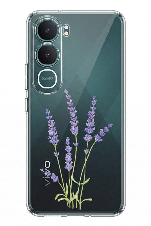Vivo Y31 5G Uyumlu Lavanta Çiçek Tasarımlı Baskılı Silikon Kılıf