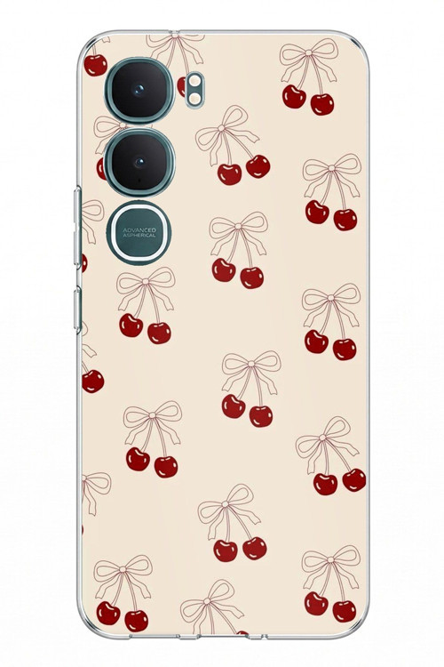 Vivo Y31 5G Uyumlu Fiyonklu Kirazlar Baskılı Silikon Kılıf