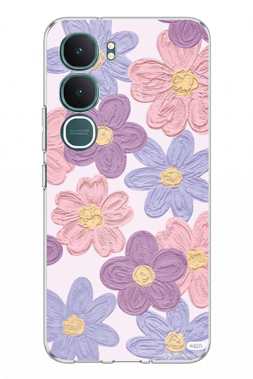Vivo Y31 5G Uyumlu Renkli Papatyalar Sulu Boya Baskılı Silikon Kılıf