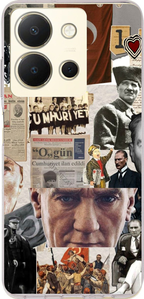 Vivo Y36 Uyumlu Atatürk Cumhuriyet Kolaj Baskılı Silikon Kılıf