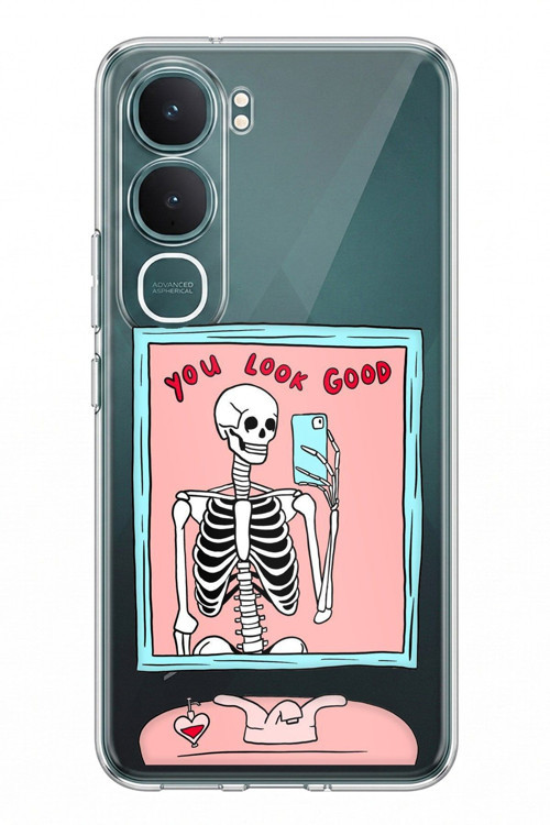 Vivo Y31 5G Uyumlu You Look Good İskelet Tasarımlı Baskılı Silikon Kılıf
