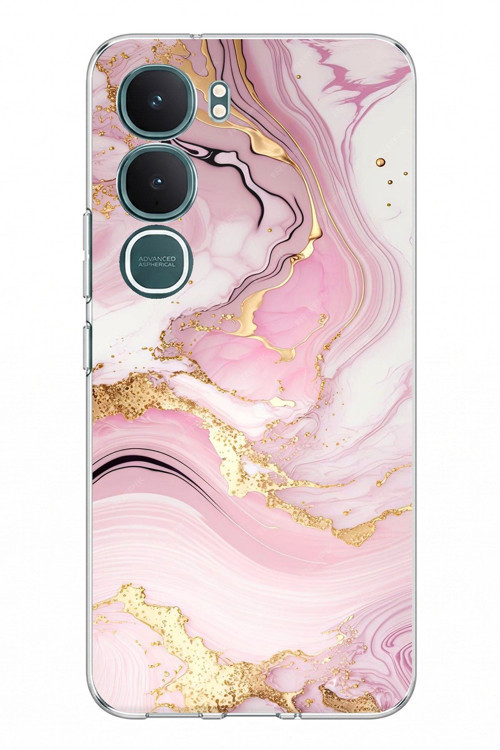 Vivo Y31 5G Uyumlu Pembe Mermer Baskılı Silikon Kılıf