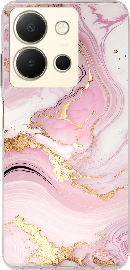 Vivo Y36 Uyumlu Pembe Mermer Baskılı Silikon Kılıf