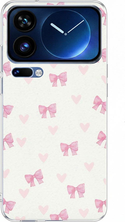 Xiaomi 17 Pro Max Uyumlu Fiyonklar ve Pembe Kalpler Baskılı Silikon Kılıf