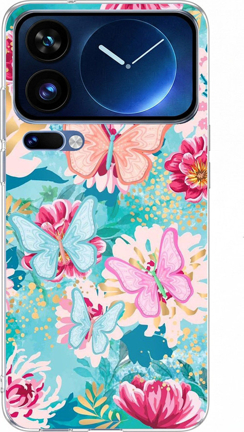 Xiaomi 17 Pro Max Uyumlu Kelebekler ve Çiçekler Baskılı Silikon Kılıf