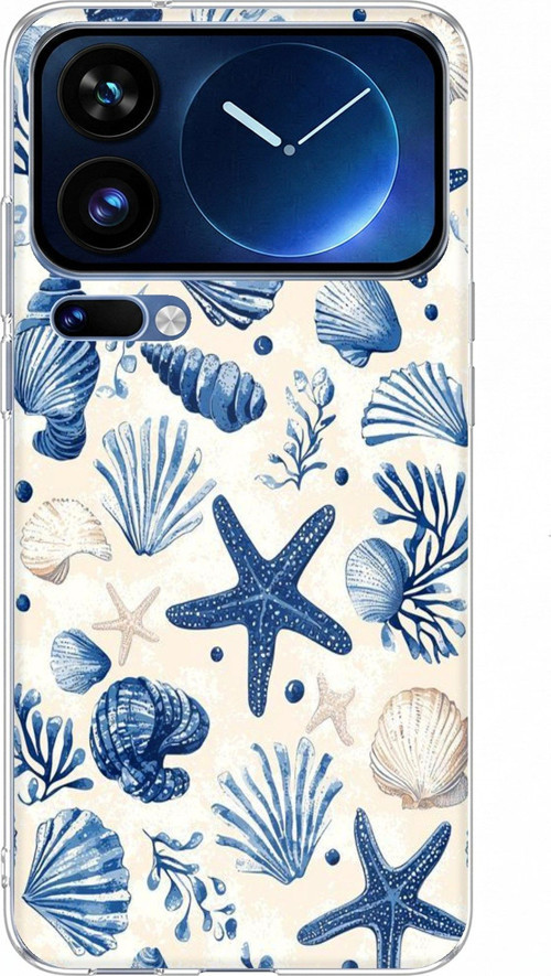 Xiaomi 17 Pro Max Uyumlu Mavi Deniz Kabuğu ve Yıldız Desenli Baskılı Silikon Kılıf