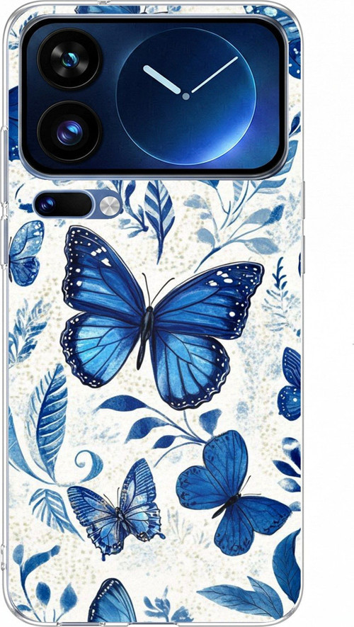 Xiaomi 17 Pro Max Uyumlu Mavi Kelebekler Baskılı Silikon Kılıf
