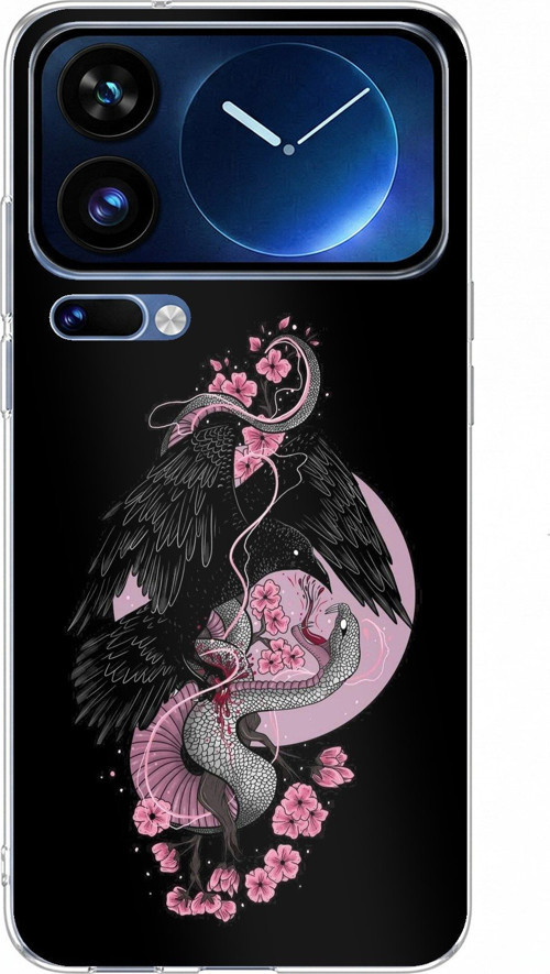 Xiaomi 17 Pro Max Uyumlu Pembe Siyah Yılan Baskılı Silikon Kılıf