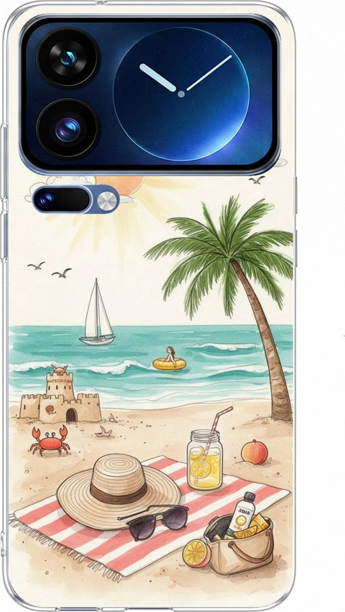 Xiaomi 17 Pro Max Uyumlu Sulu Boya Sahil ve Deniz Manzaralı Baskılı Silikon Kılıf