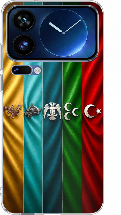 Xiaomi 17 Pro Max Uyumlu Tarihi Türk Devletleri Bayrakları Baskılı Silikon Kılıf