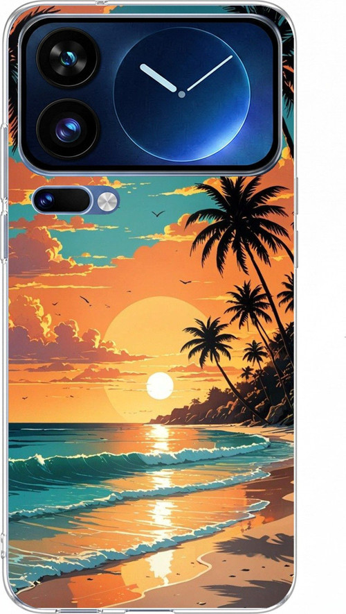 Xiaomi 17 Pro Max Uyumlu Tropikal Sahil ve Gün Batımı Baskılı Silikon Kılıf