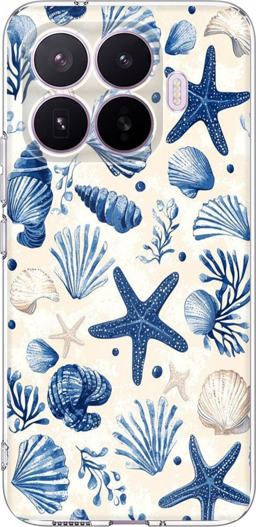 Xiaomi 17T Pro Uyumlu Mavi Deniz Kabuğu ve Yıldız Desenli Baskılı Silikon Kılıf