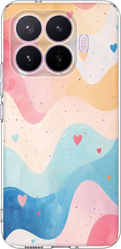 Xiaomi 17T Pro Uyumlu Pastel Renkli Dalgalı ve Kalp Baskılı Silikon Kılıf