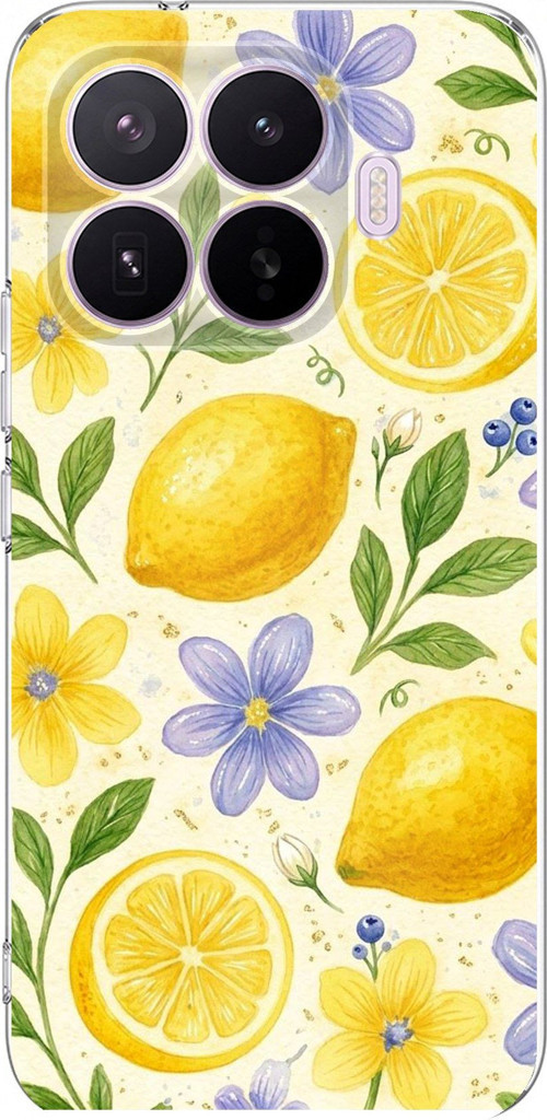 Xiaomi 17T Pro Uyumlu Sulu Boya Limon ve Çiçek Desenli Baskılı Silikon Kılıf