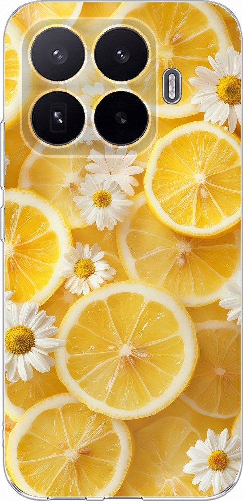 Xiaomi 17T Uyumlu Limon Dilimleri ve Papatya Desenli Baskılı Silikon Kılıf