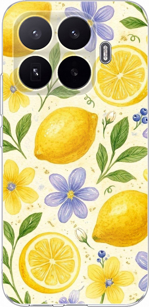 Xiaomi 17T Uyumlu Sulu Boya Limon ve Çiçek Desenli Baskılı Silikon Kılıf