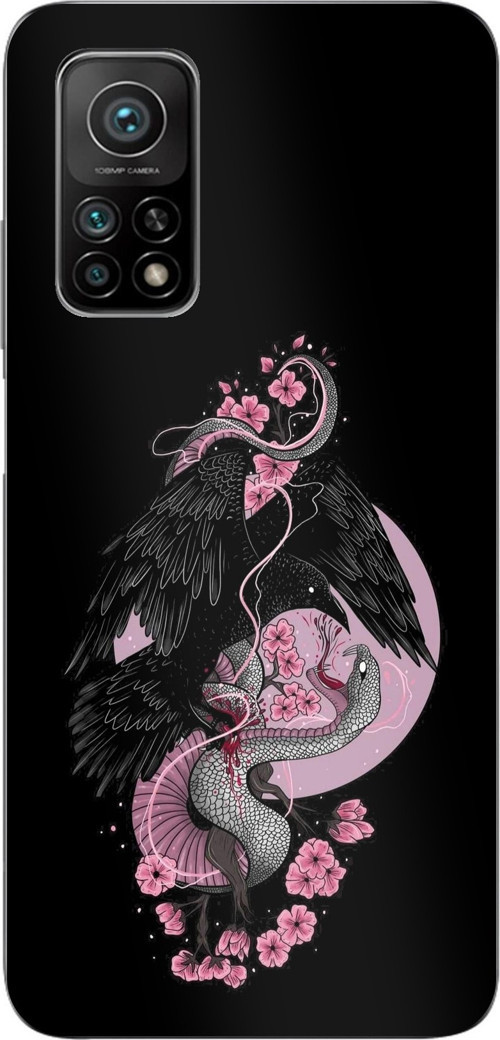 Xiaomi Mi 10T-10T PRO Uyumlu Pembe Siyah Yılan Baskılı Silikon Kılıf