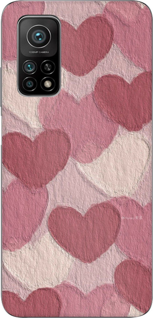 Xiaomi Mi 10T-10T PRO Uyumlu Pastel Gül Kurusu ve Pembe Kalpli Baskılı Silikon Kılıf