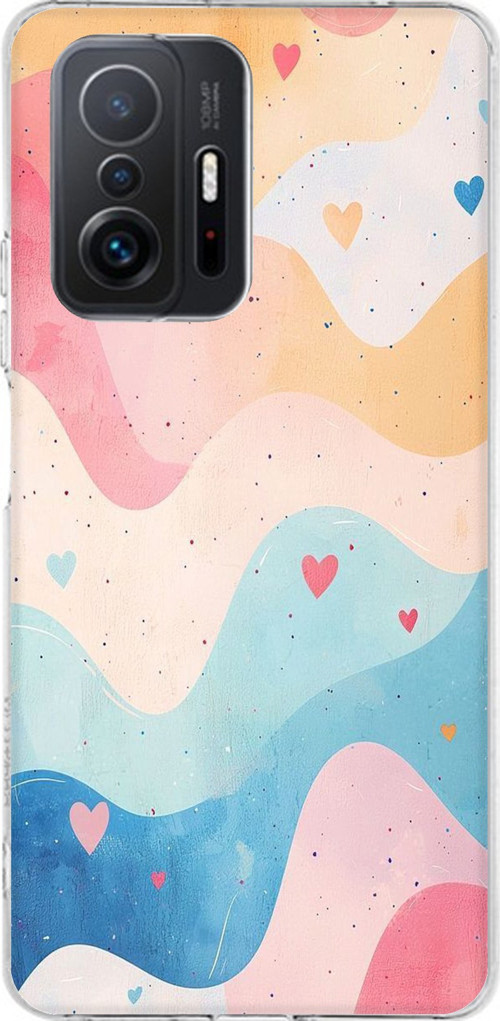 Xiaomi Mi 11T-11T PRO Uyumlu Pastel Renkli Dalgalı ve Kalp Baskılı Silikon Kılıf