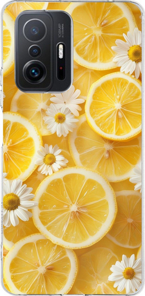 Xiaomi Mi 11T-11T PRO Uyumlu Limon Dilimleri ve Papatya Desenli Baskılı Silikon Kılıf