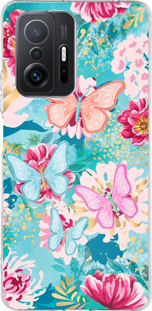 Xiaomi Mi 11T-11T PRO Uyumlu Kelebekler ve Çiçekler Baskılı Silikon Kılıf