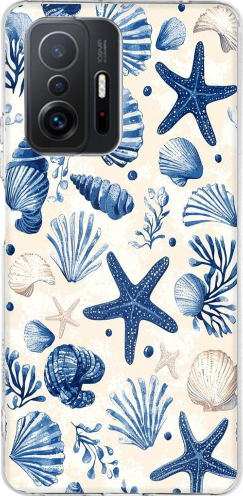 Xiaomi Mi 11T-11T PRO Uyumlu Mavi Deniz Kabuğu ve Yıldız Desenli Baskılı Silikon Kılıf
