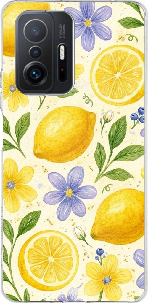 Xiaomi Mi 11T-11T PRO Uyumlu Sulu Boya Limon ve Çiçek Desenli Baskılı Silikon Kılıf