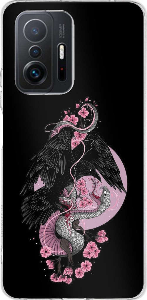 Xiaomi Mi 11T-11T PRO Uyumlu Pembe Siyah Yılan Baskılı Silikon Kılıf