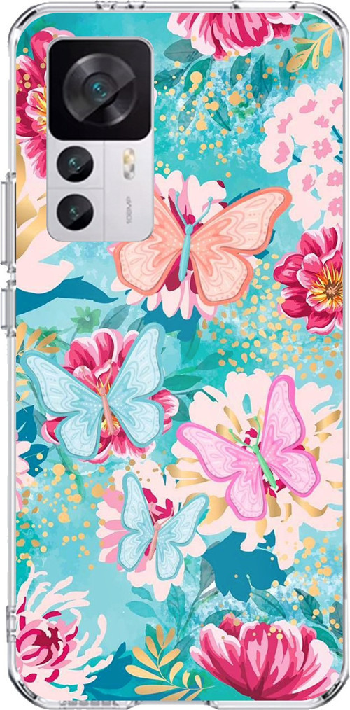 Xiaomi Mi 12T-12T PRO Uyumlu Kelebekler ve Çiçekler Baskılı Silikon Kılıf