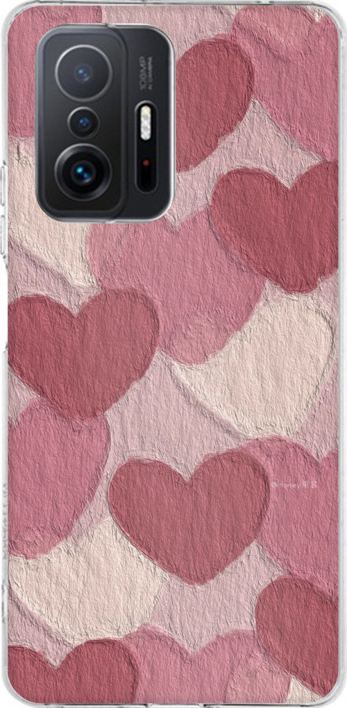 Xiaomi Mi 11T-11T PRO Uyumlu Pastel Gül Kurusu ve Pembe Kalpli Baskılı Silikon Kılıf