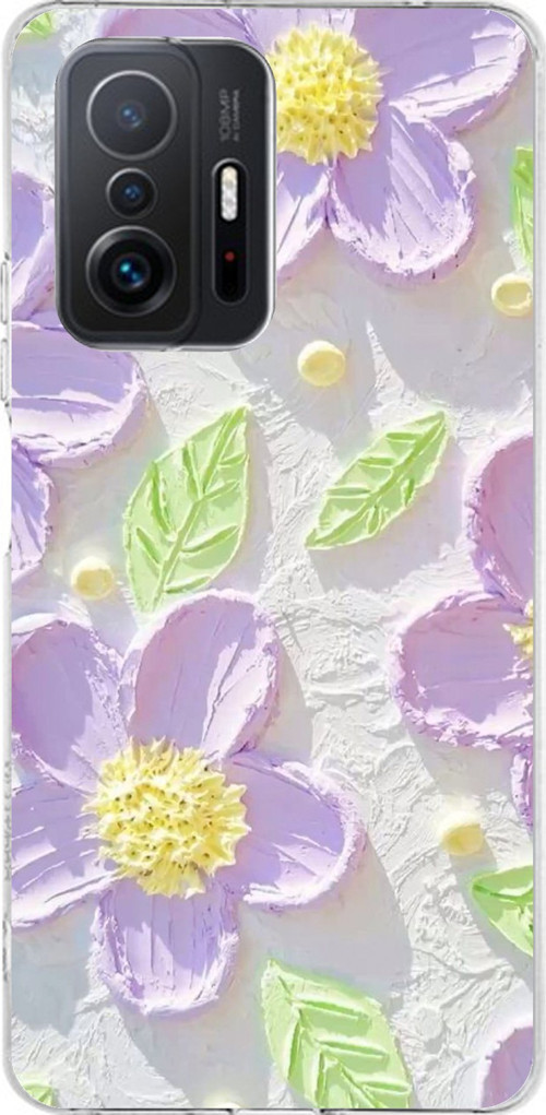Xiaomi Mi 11T-11T PRO Uyumlu Mor Papatyalar Sulu Boya Baskılı Silikon Kılıf