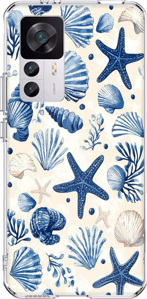 Xiaomi Mi 12T-12T PRO Uyumlu Mavi Deniz Kabuğu ve Yıldız Desenli Baskılı Silikon Kılıf