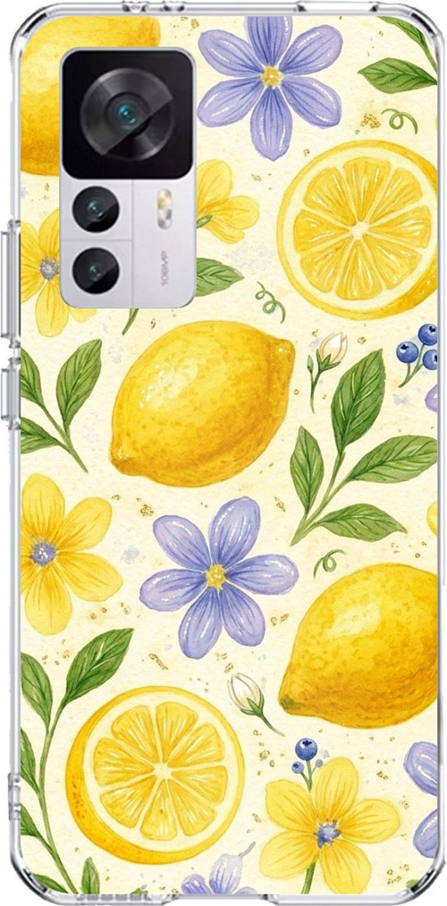 Xiaomi Mi 12T-12T PRO Uyumlu Sulu Boya Limon ve Çiçek Desenli Baskılı Silikon Kılıf