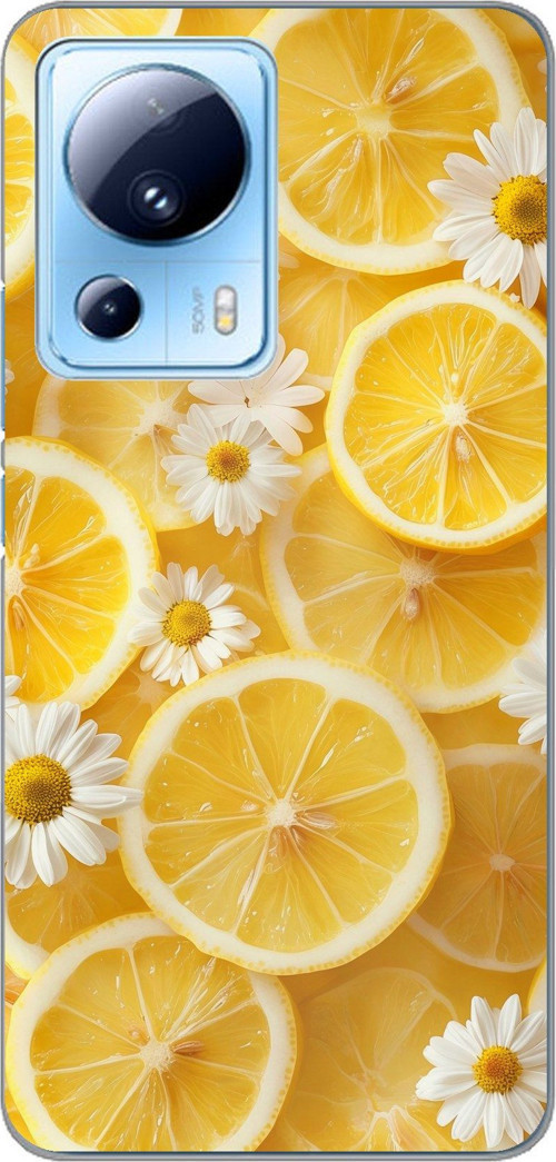 Xiaomi Mi 13 Lite Uyumlu Limon Dilimleri ve Papatya Desenli Baskılı Silikon Kılıf