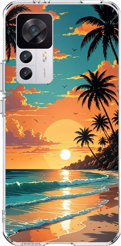 Xiaomi Mi 12T-12T PRO Uyumlu Tropikal Sahil ve Gün Batımı Baskılı Silikon Kılıf